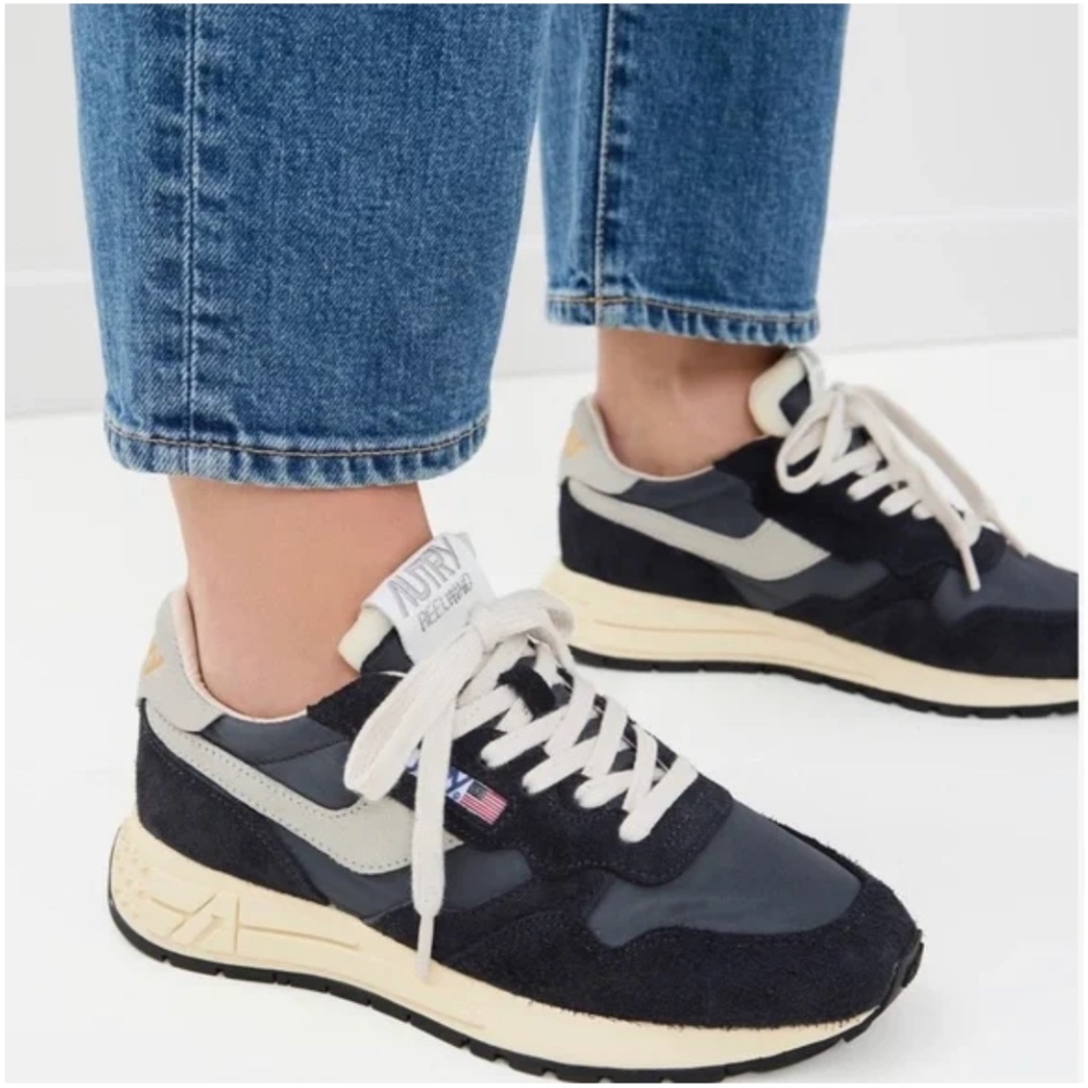 Autry Women Reelwind Low Sneaker Nylon/Suede Black/Crack White sz 37 New in Box